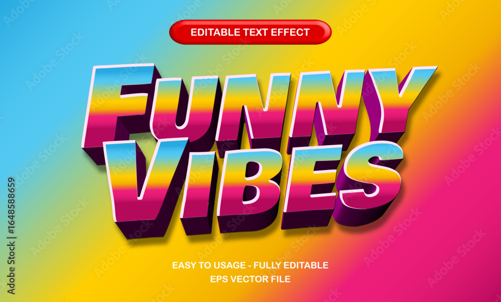 Poster funny vibes 3d editable text effect, playful colorful retro typography