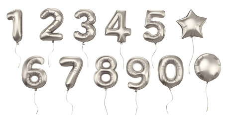 Silver Number Balloons Set with string