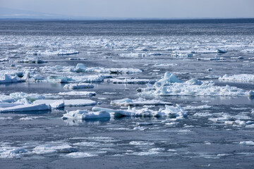 Sea of Okhotsk with drifting ice