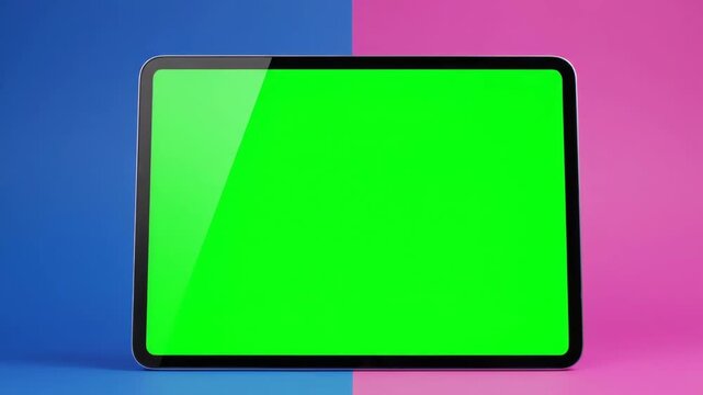 Modern Digital Tablet Mockup with Green Screen on a Vibrant Blue and Pink Split Background
