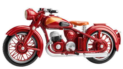 Obraz premium Vintage Motorcycle: A classic motorcycle in striking red, exuding timeless style, stands as a symbol of adventure and freedom, its gleaming form a testament to meticulous design and enduring appeal.