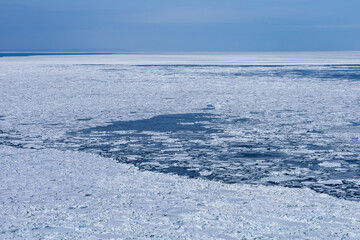 Sea of Okhotsk covered with drift ice