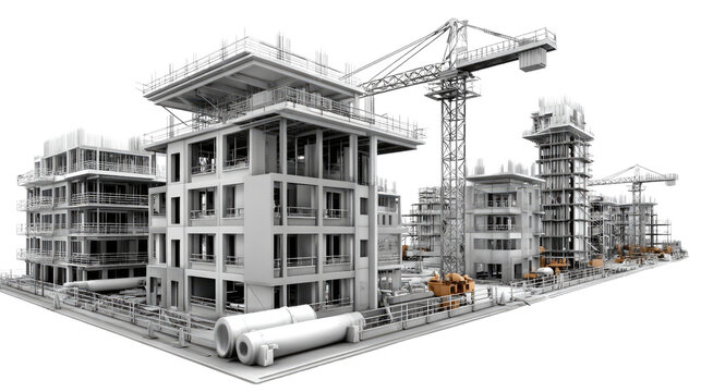 Construction Site: A bustling construction site with cranes and partially built buildings depicts the ongoing progress of an urban project, illustrating the transformation of a city skyline. - Powered by Adobe