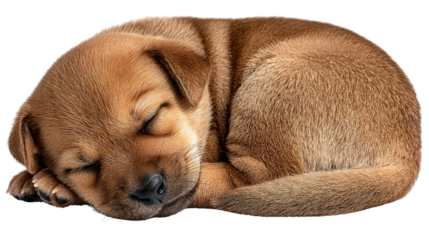 Cuteness Overload: A tiny, peaceful puppy peacefully sleeps, nestled in a curled position, embodying the purest form of pet relaxation and canine contentment. 
