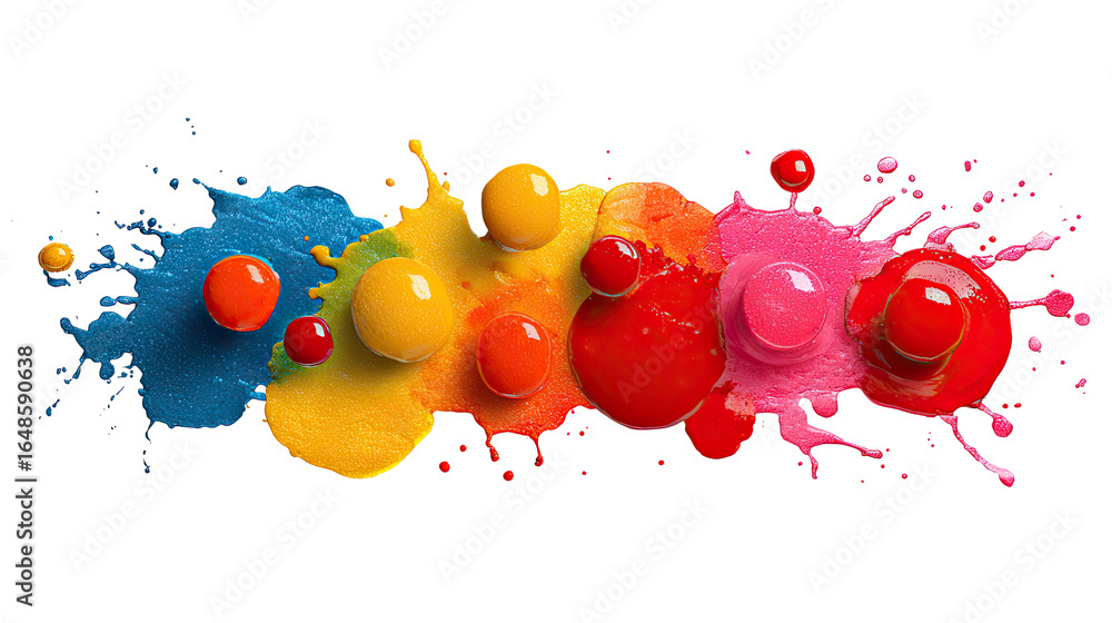 Poster vibrant splatter art: a kaleidoscopic array of colorful paint splashes and drops create a dynamic an