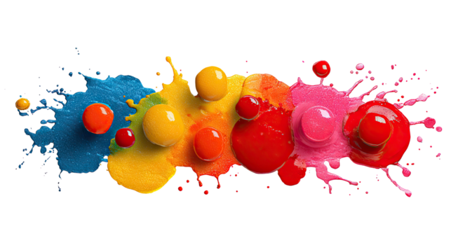 Vibrant Splatter Art: A kaleidoscopic array of colorful paint splashes and drops create a dynamic and energetic visual spectacle, bursting with creativity and artistic flair.