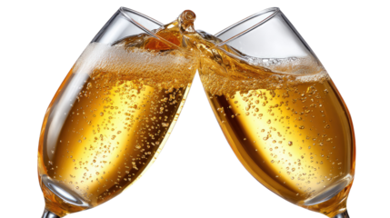 Cheers to Celebration: Two champagne flutes clink in a celebratory toast, the effervescence of bubbles and the golden hue of the liquid capturing the essence of joy and togetherness.