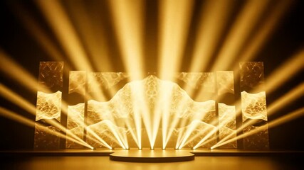 Golden award stage with shining spotlights and star-shaped decorations at an Awards Evening.