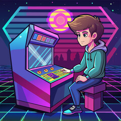 Neon Retro Arcade Gaming Vector Illustration
