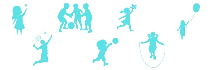Set of silhouette of kids, kids playing silhouette icons, icons of children silhouettes, silhouettes of people , silhouettes icons of kids or children playing