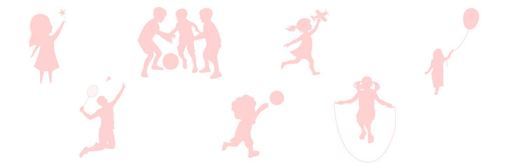 Set of silhouette of kids, kids playing silhouette icons, icons of children silhouettes, silhouettes of people , silhouettes icons of kids or children playing 