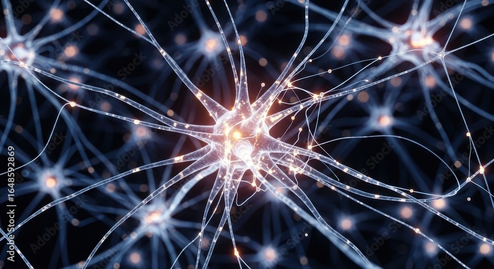 Poster microscopic view of neural network: intricate connections of brain cells
