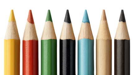 Close-up of colorful wooden pencils in a row against a transparent background image