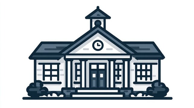 Clean school icon with traditional building design, representing education systems, curriculum, and student engagement in various digital and marketing contexts.