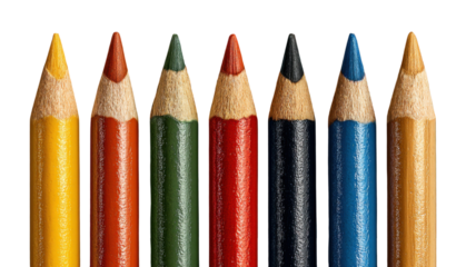 A vibrant collection of colored pencils, artistically arranged on a transparent background