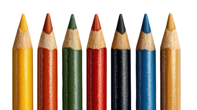 A vibrant collection of colored pencils, artistically arranged on a transparent background