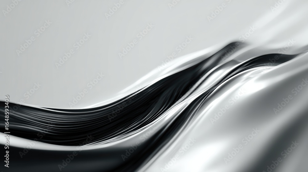 Poster abstract flowing waves of silver and black creating visual depth and elegance for modern design proj