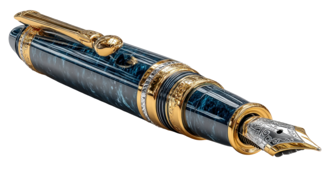 Close-up Shot of an Exquisite Fountain Pen with Gold and Marble Detailing