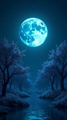 Fototapeta premium Moonlit Winter River with Frosted Trees