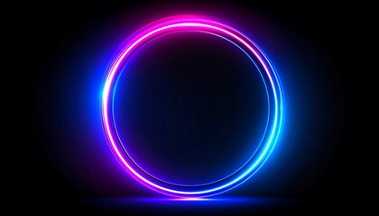 Abstract glowing neon circle ring with vibrant pink and blue light creating a futuristic, modern aesthetic on a dark background, perfect for technology and design concepts.