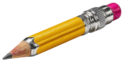 Macro shot of a classic yellow pencil with eraser against a transparent background