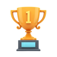 Orange trophy with number 1 and blue plaque on white background award winner