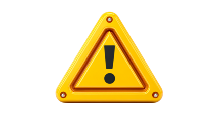 Yellow Warning Triangle with Exclamation Mark and Screws, cut out transparent