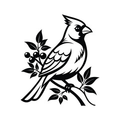 Elegant northern cardinal perched on a berry branch for a special card or invitation design