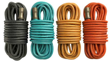 Colorful Garden Hoses: A Detailed Study of Texture and Form on transparent background