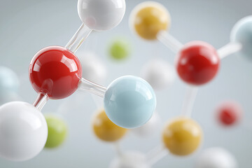 Obraz premium Photo realistic 3D render of chemical molecular structure with colorful atoms and bonds