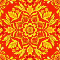Ornamental Floral Pattern in Red and Yellow