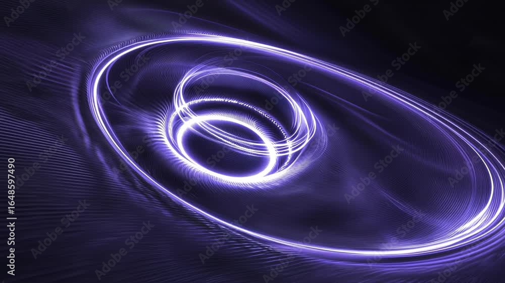 Poster abstract image with concentric circles of light on a textured purple background. ai.