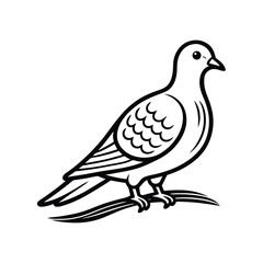 Elegant line art illustration of a peaceful dove perched on a delicate branch against a clean white background