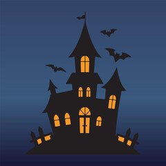 "Halloween haunted house vector silhouette – creepy and spooky artwork ideal for party invites, decorations, and horror-themed projects."