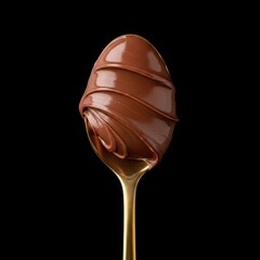 Obraz premium Rich chocolate drizzled over a spoon against a dark background