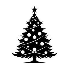 Black Christmas Tree Silhouette with Ornaments
