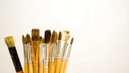 Paintbrushes in a cluster against a white background