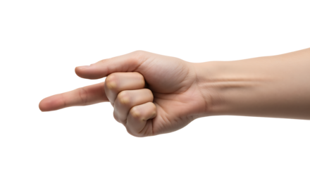 Transparent PNG Hand Gesturing, Pointing, Close-up of a Female Hand with Index Finger Extended, Isolated on Transparent Background, Perfect for Design Elements and Mockups