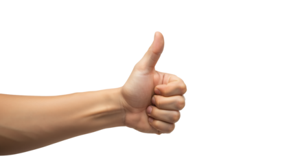 Transparent PNG Hand Giving Thumbs Up Gesture,  A Close-up of a Light-Skinned Hand Showing a Positive Thumbs Up Sign on a Transparent Background, Ideal for Website Design and App Interfaces