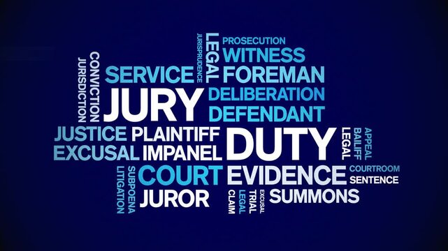 Jury Duty animated word cloud-text design animation tag kinetic typography seamless loop.
