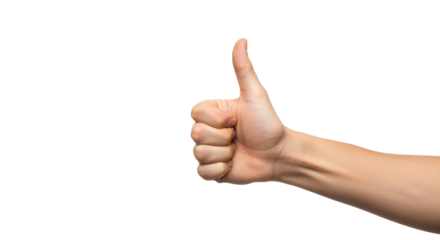 Transparent PNG of a Hand Giving a Thumbs Up Gesture, A Close-up of a Fair-Skinned Person's Hand Showing Approval on a Transparent Background, Ideal for Positive Feedback, Agreement, and Success Conce