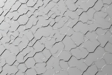 Abstract grey cracked surface background texture. Hexagonal pattern. 3D rendering.