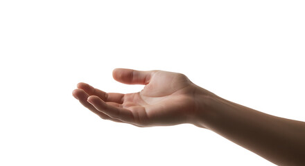 Transparent PNG of Open Hand Gesture,  A Detailed, Realistic Human Hand Reaching Outward on a Transparent Background; Perfect for Design Elements, Mockups and Compositions