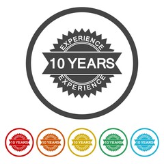 10 years experience icon. Set icons in color circle buttons