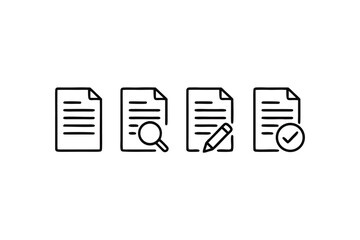 Document Management Workflow Illustrative Icons of Different Actions on a Page in Outline Style on White