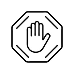 Obraz premium Hand stop sign icon in minimalist style with black outline 