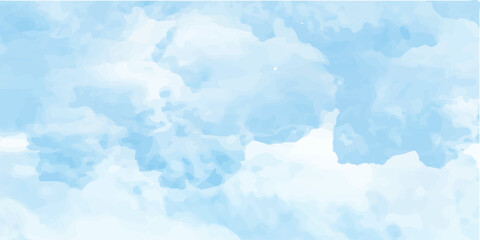 Fototapeta premium Blue vector watercolor art background with white clouds and blue sky. Hand drawn vector texture. Heaven. Watercolour banner. Abstract template for flyers, cards, poster, cover or design interior.