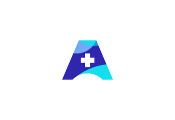 Logo letter A with symbol medical plus, Creative template for hospital and healthcare.
