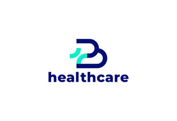 Logo letter B with symbol medical plus, Creative template for hospital and healthcare.