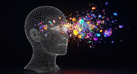 Futuristic Artificial Intelligence Head with Vibrant Design Projections